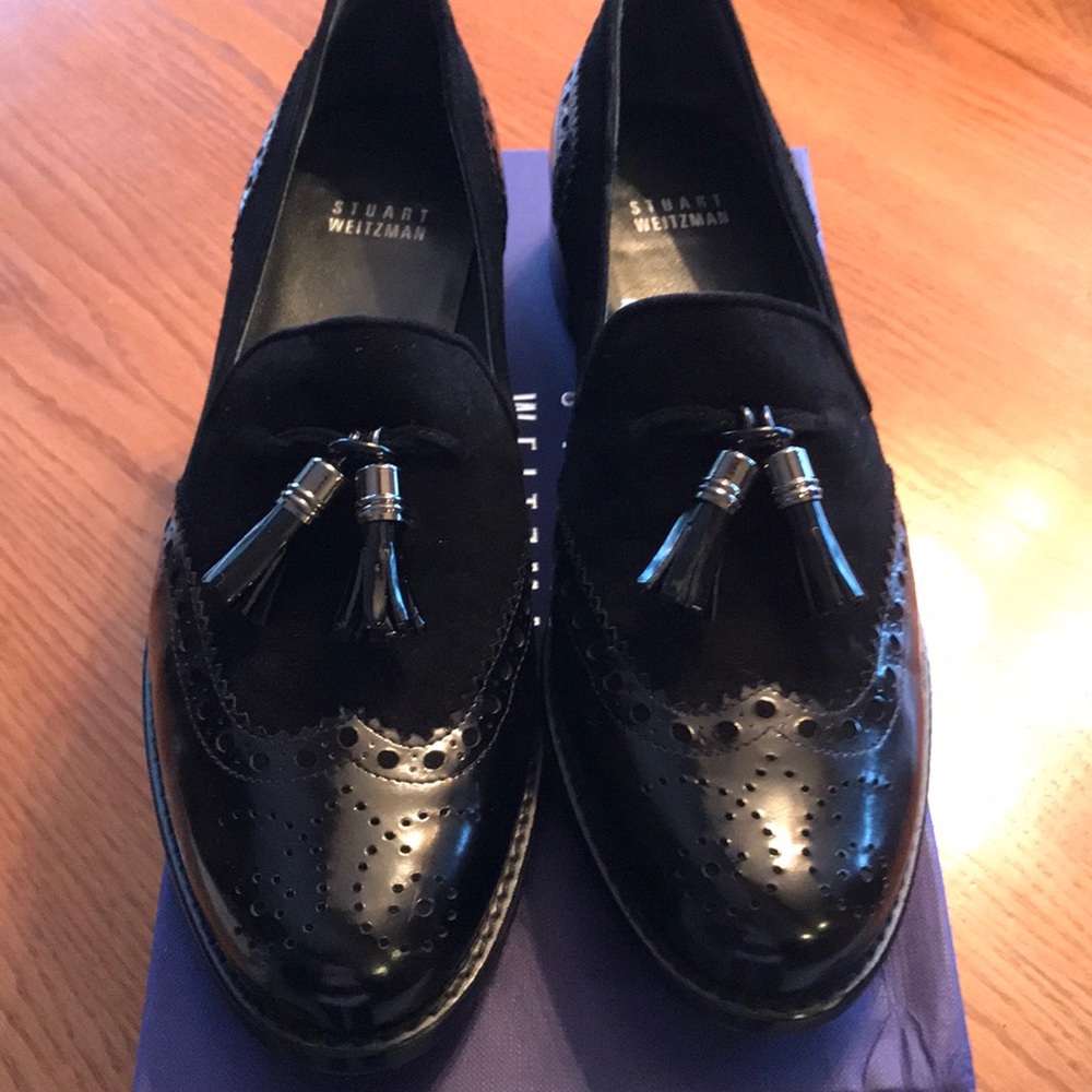 Stuart Weitzman black suede/Patent loafers